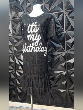Ashley Stewart Black Sequin "It's My Birthday" Dress